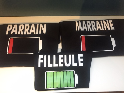 Trio Tee-shirt personnalisé Marraine, Filleul(e), Parrain