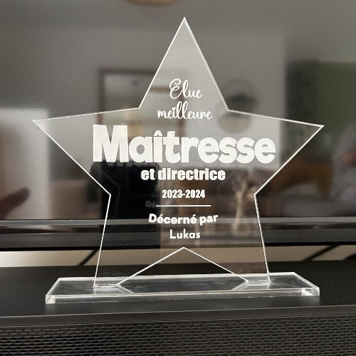 Trophée plexiglas Elue meilleure maîtresse