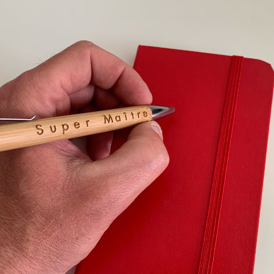 Stylo à bille en bambou personnalisé super maîtresse