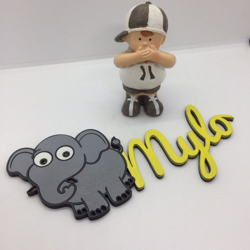 Plaque de porte personnalisée éléphant et prénom