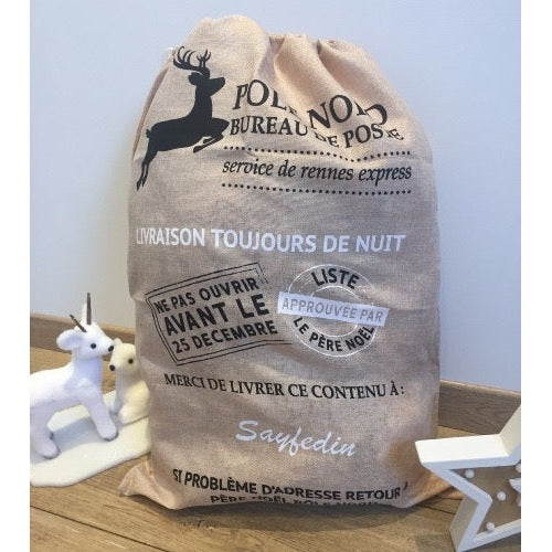 Hotte de Noël en Jute avec imprimé