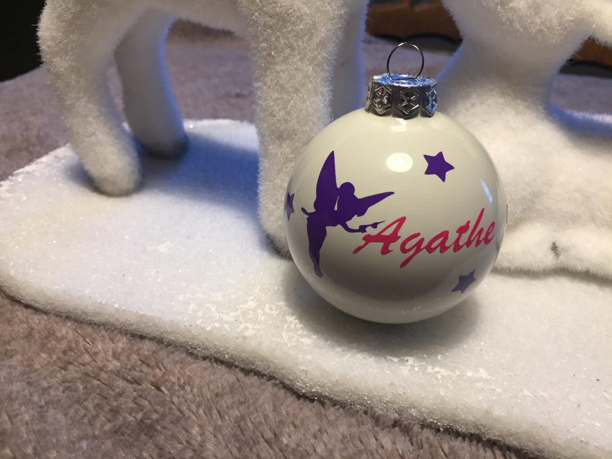 Boule de noël avec prénom personnalisée blanche