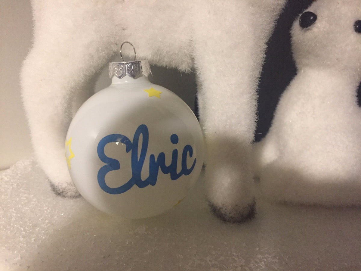 Boule de noël avec prénom personnalisée blanche