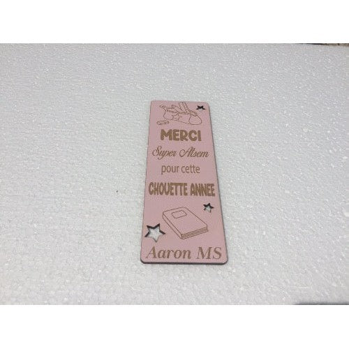 Marque page personnalisé bois gravé "merci Super Atsem"