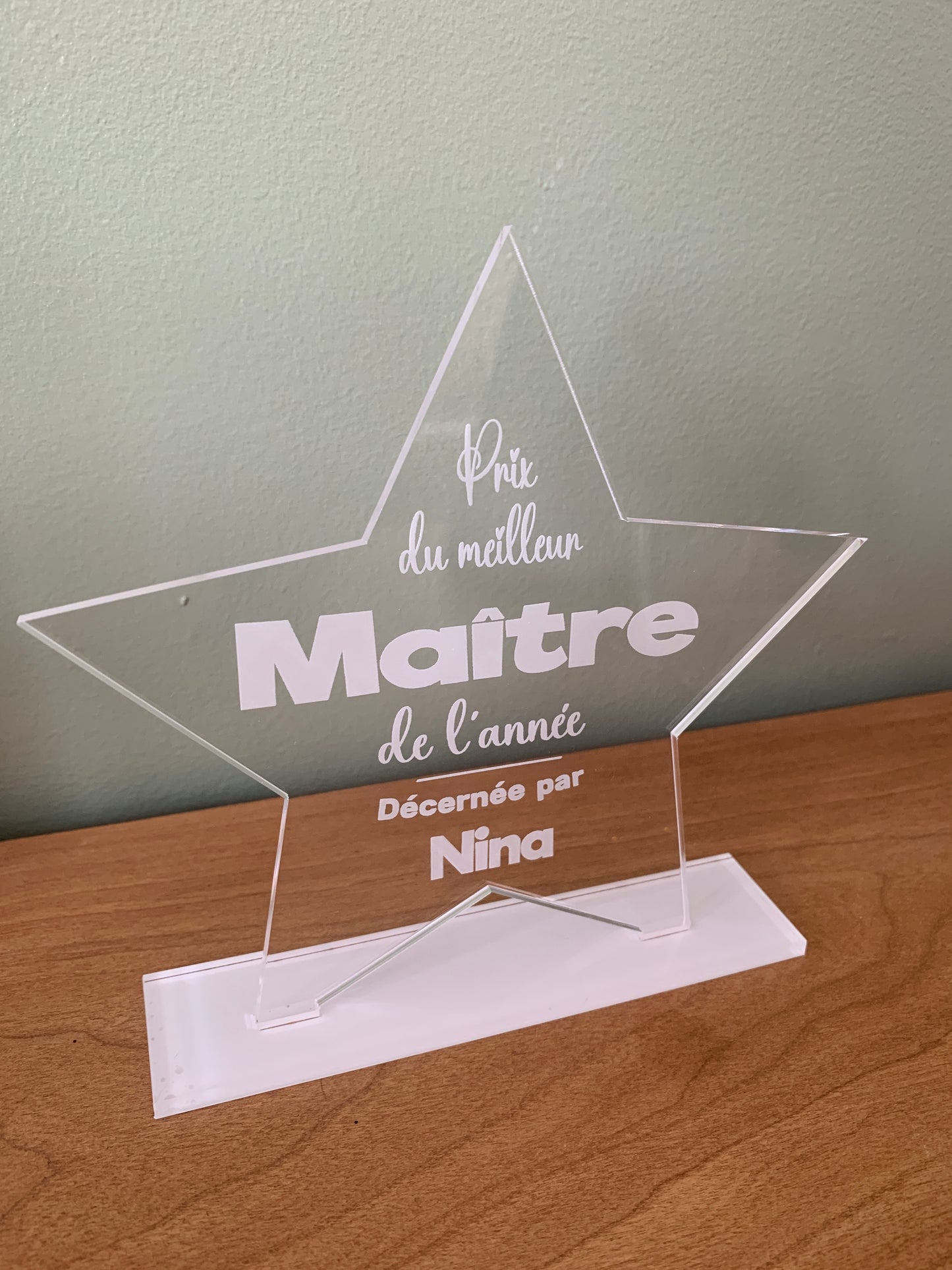 Trophée plexiglas Prix du meilleur maitre