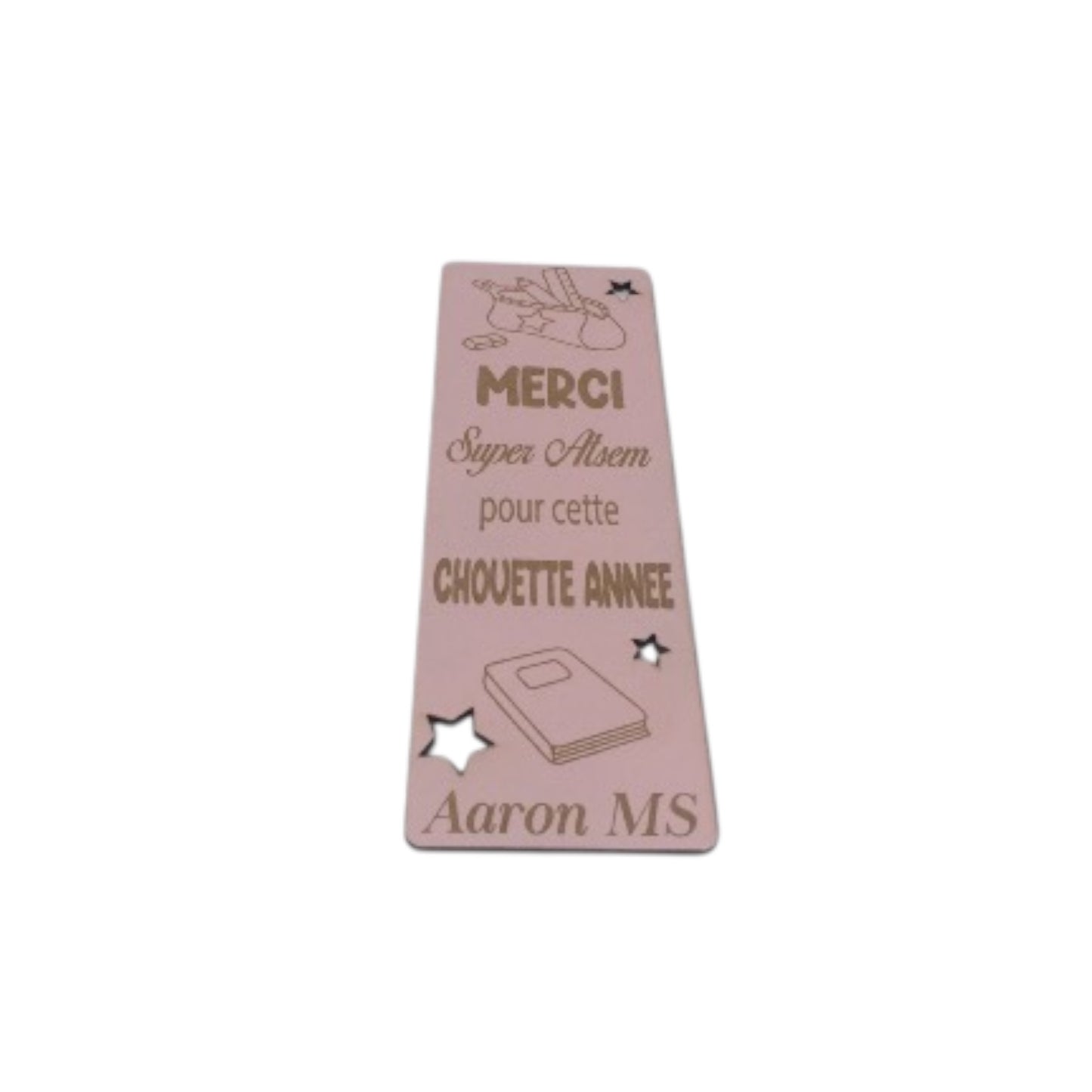 Marque page personnalisé bois gravé "merci Super Atsem"