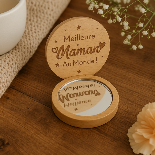 Miroir de poche en bambou Meilleure maman au monde