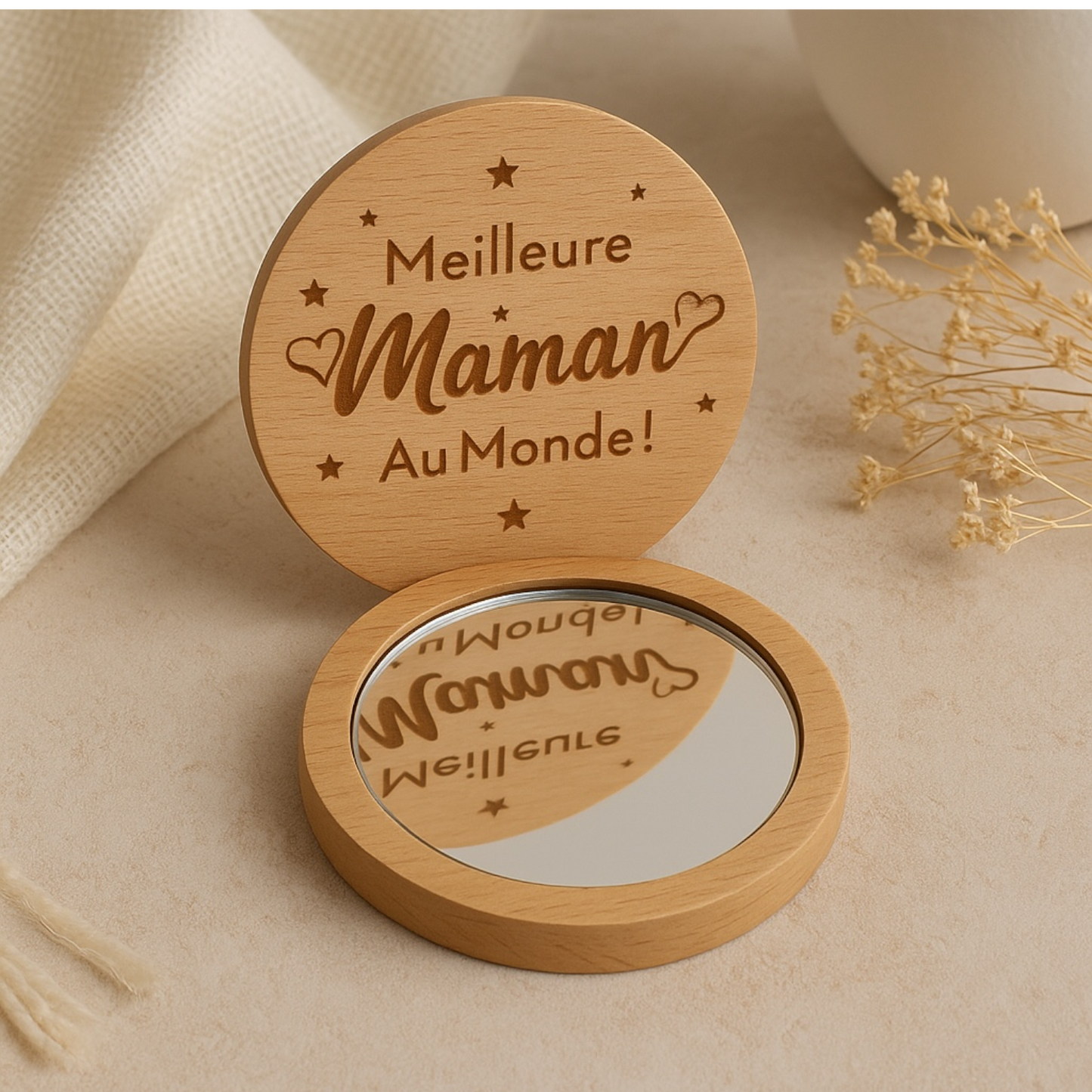 Miroir de poche en bambou Meilleure maman au monde