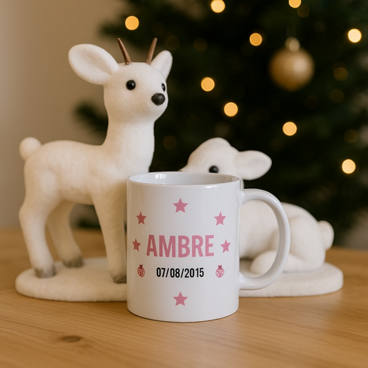 Mug Blanc personnalisé Prénom Date de naissance et petite fleurs