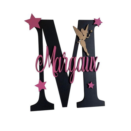 Lettre initiale avec prénom personnalisée étoilé et fée