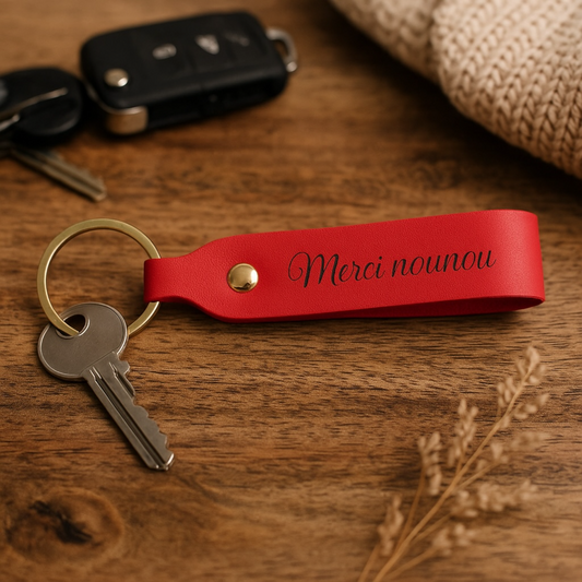 Porte-clés en cuir rouge personnalisé