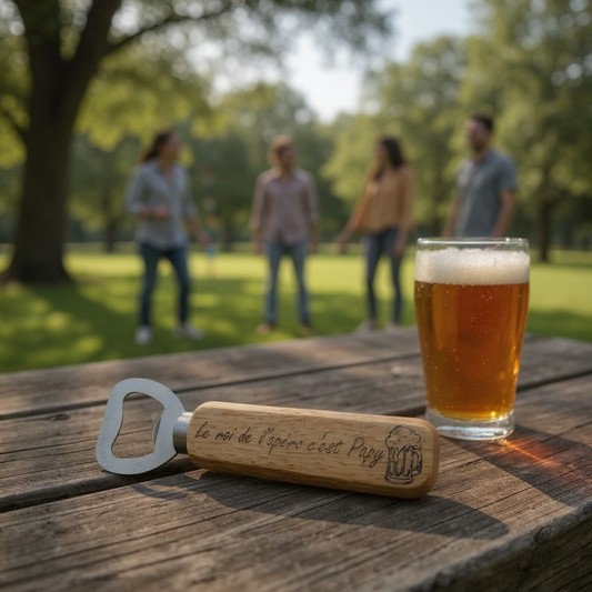 Décapsuleur Personnalisé 'Le roi de l'apéro c'est papy' - Bambou Gravé