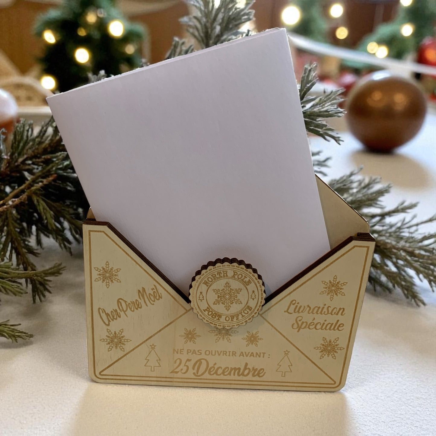 Enveloppe en Bois pour Lettre du Père Noël Personnalisée avec Prénom - Décoration de Noël