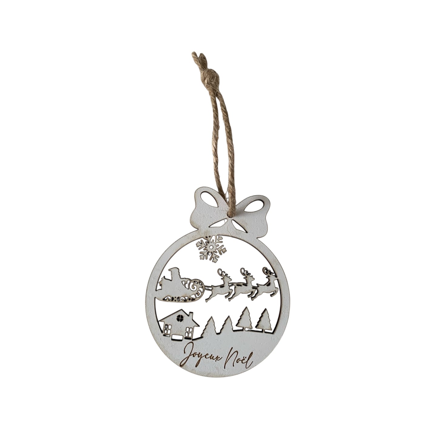 Boule de Noël en Bois Personnalisée - Traîneau du Père Noël