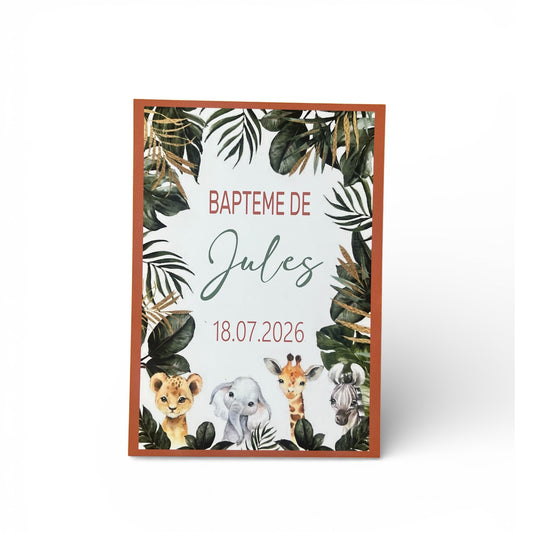 Faire-part de baptême thème jungle personnalisé