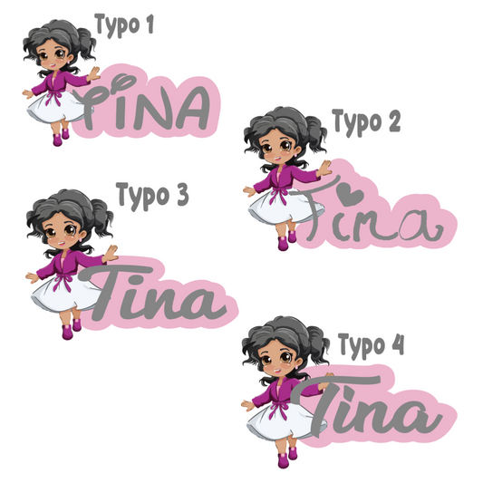 Plaque de porte décoration fille girl robe blanche et prénom personnalisée