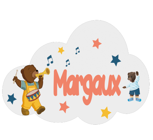 Plaque de porte nuage et petit ours brun musicien personnalisée