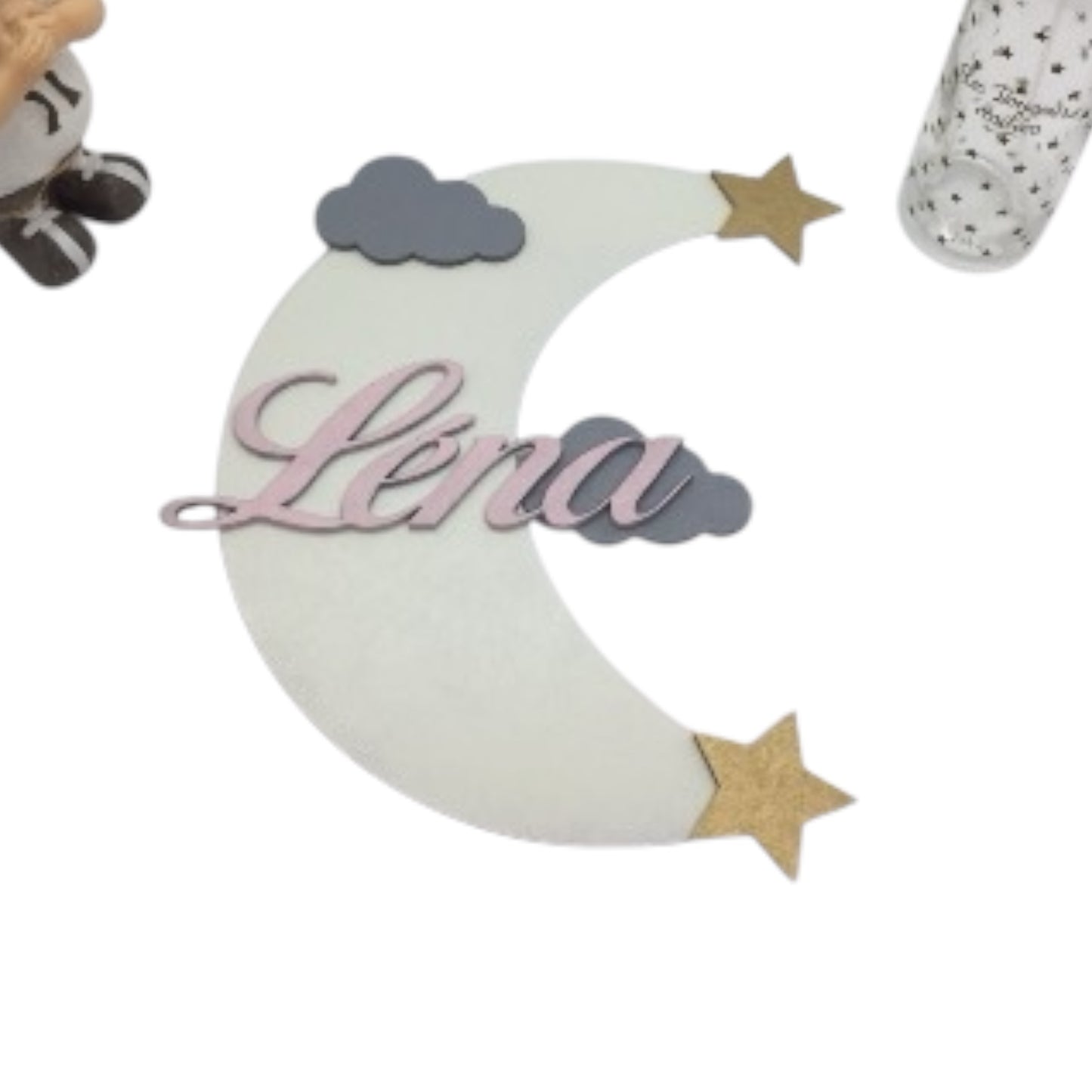 Plaque de porte lune Nuages et étoiles personnalisée
