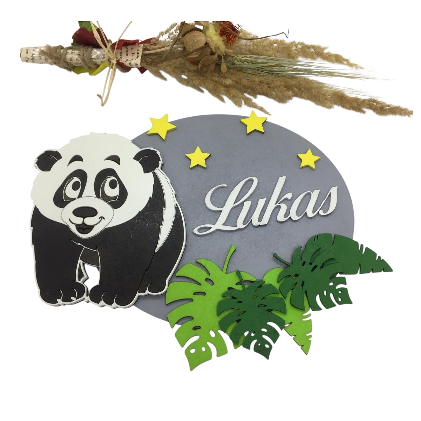 Plaque de porte personnalisée panda et prénom