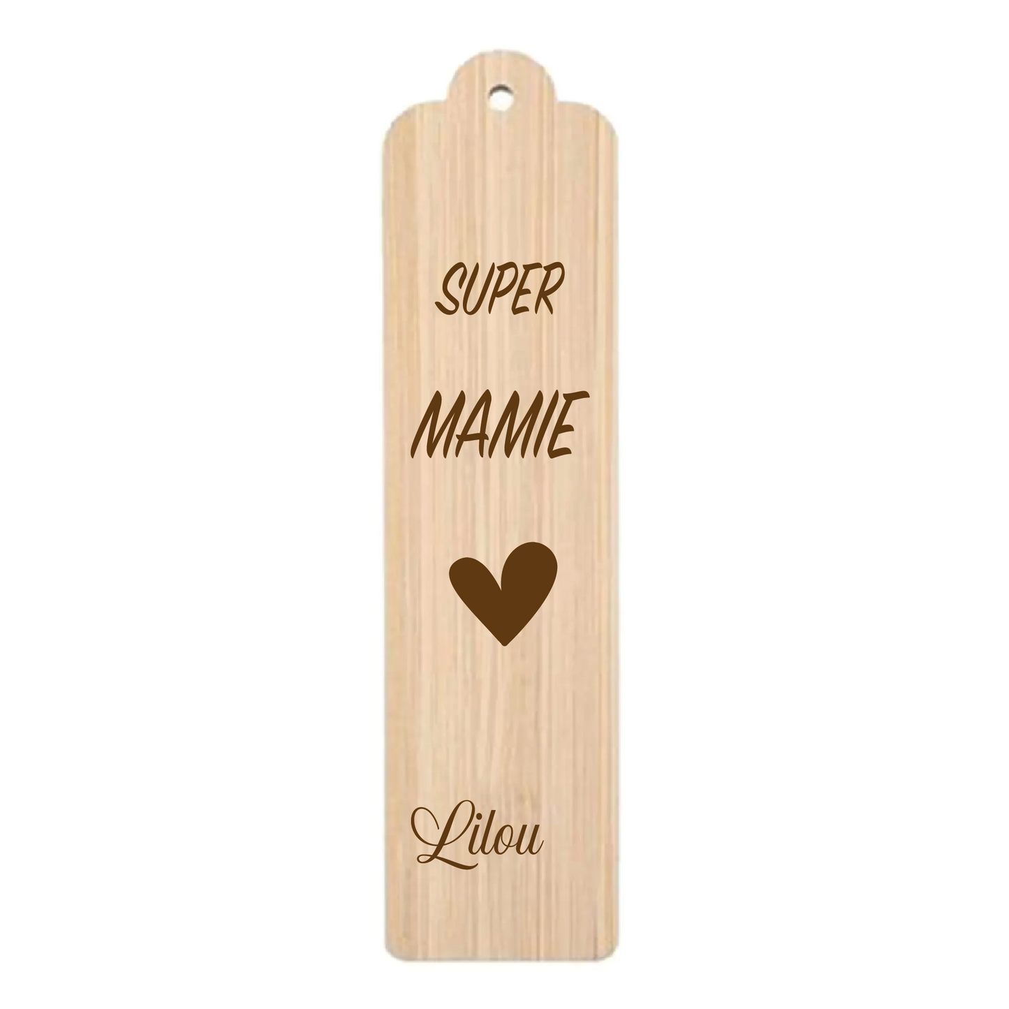 Marque page personnalisé bois gravé Super Mamie avec un coeur "
