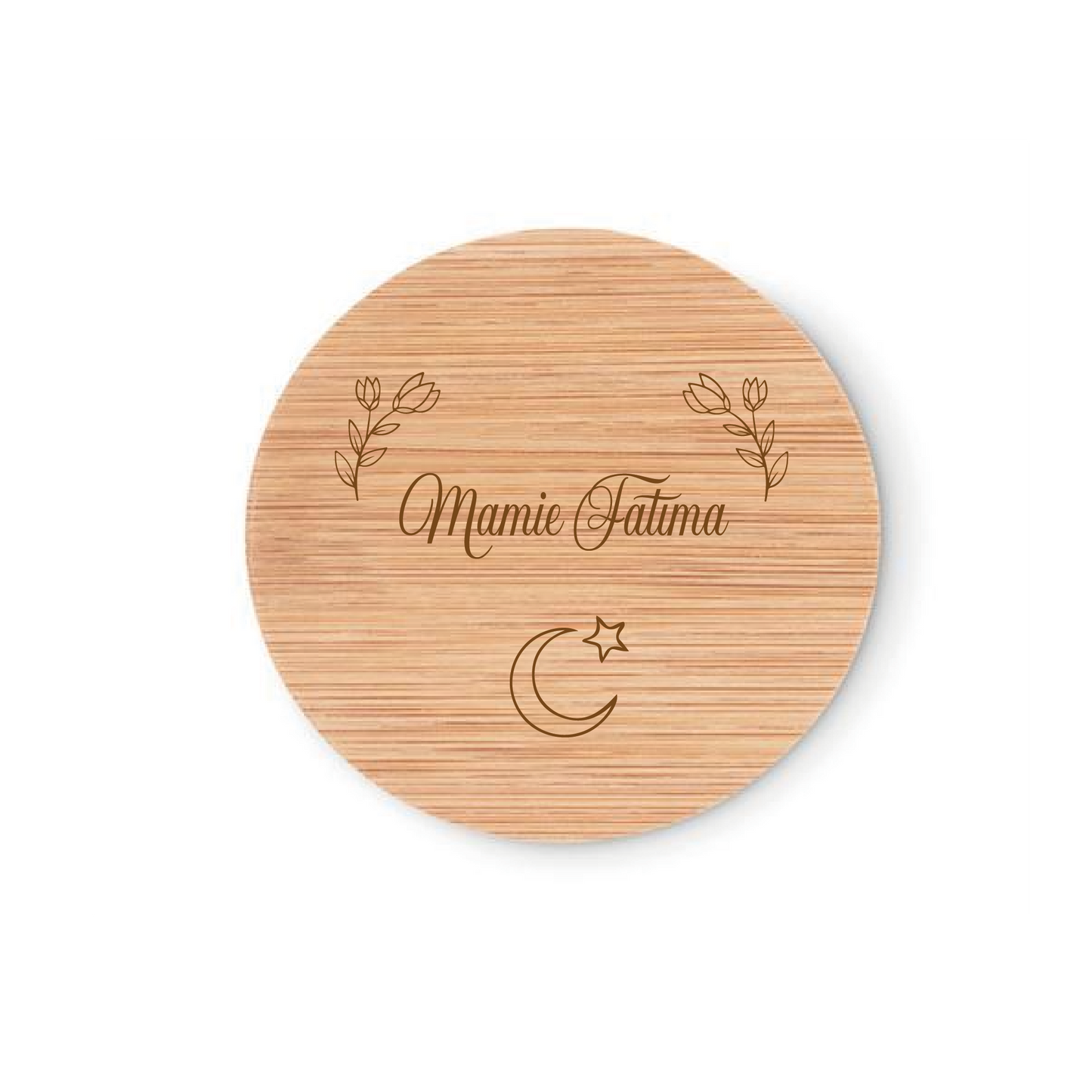 Miroir de poche en bambou Mamie avec croissant de lune et étoile personnalisé
