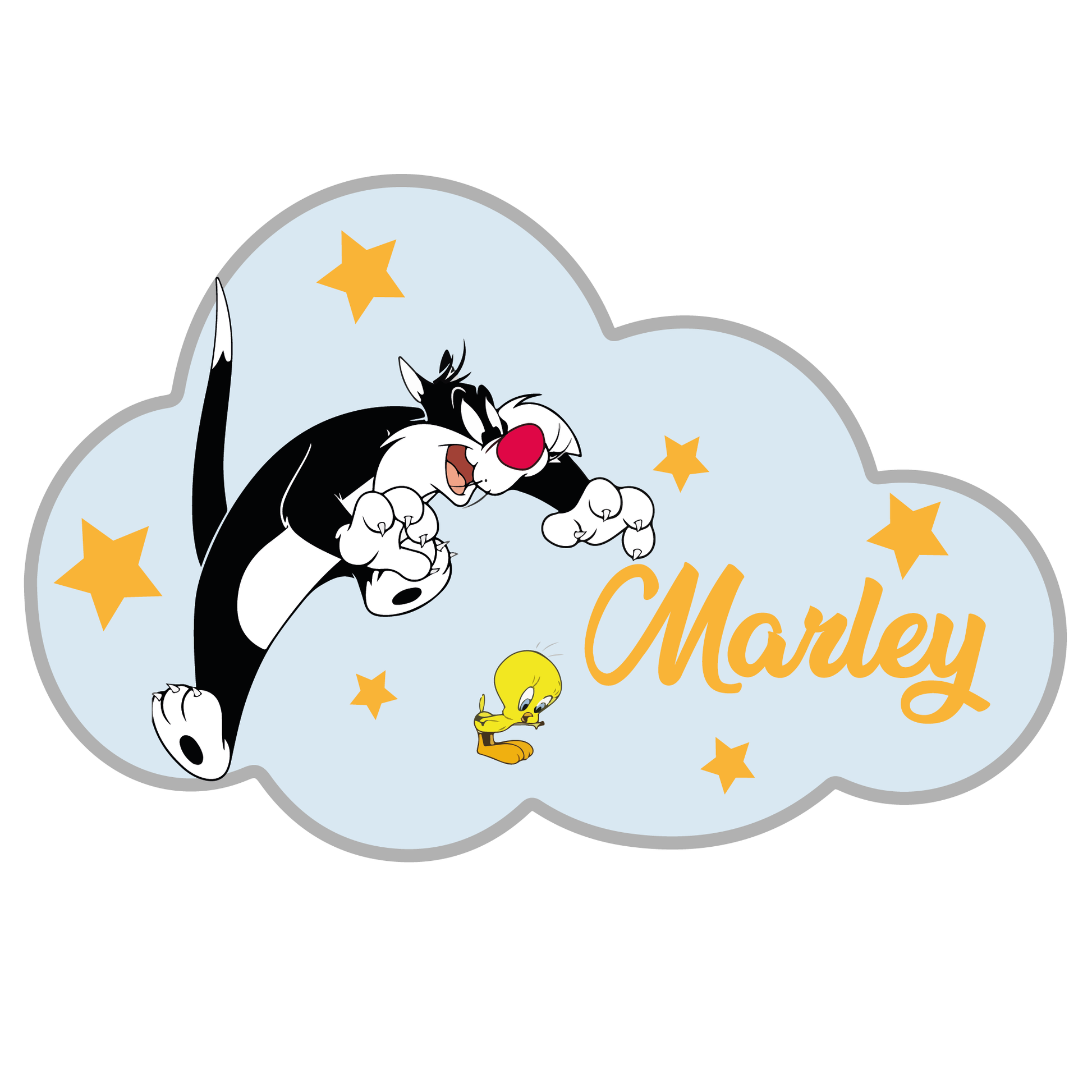 Plaque de porte de chambre nuage et titi grosminet personnalisée