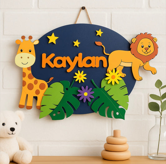 Plaque de porte personnalisée savane et prénom