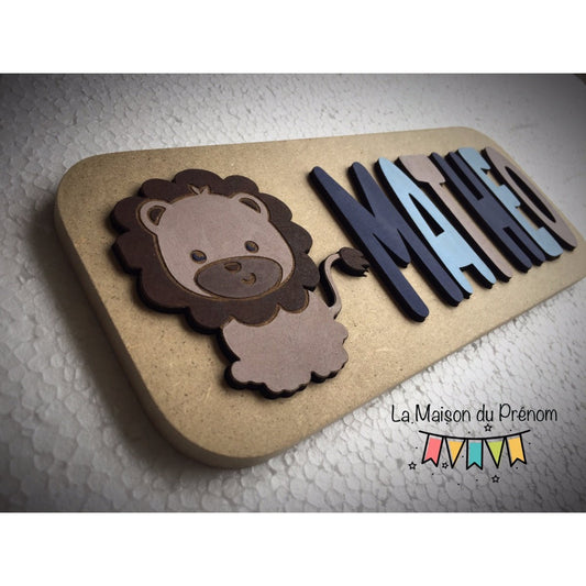 Puzzle en bois avec Prénom et motif Lion