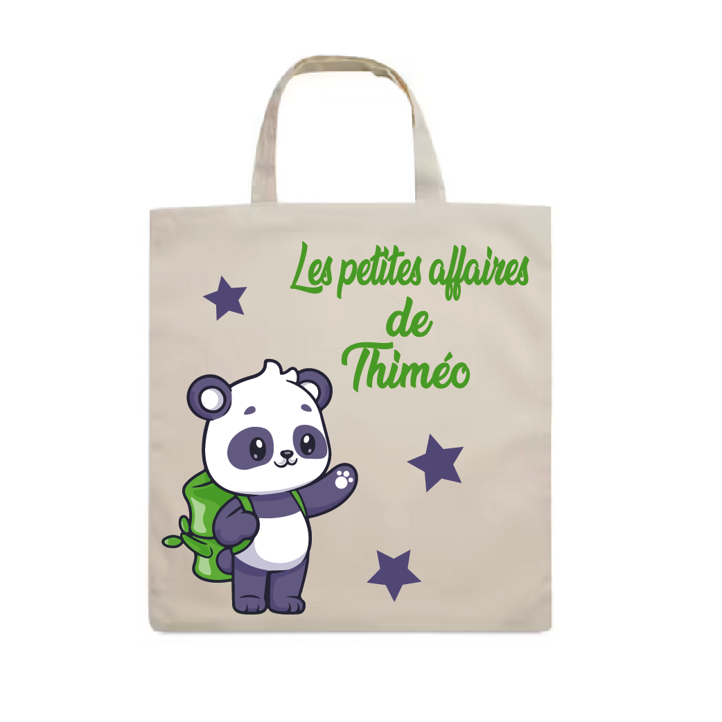 Tote bag enfant personnalisé prénom et panda étoiles