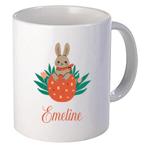 Mug personnalisé lapin de Pâques dans son oeuf et prénom