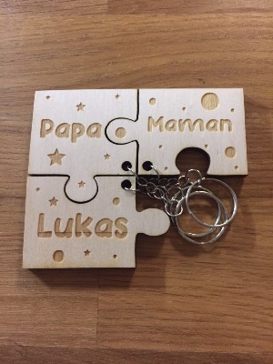 Porte-clé 3 pièces puzzle personnalisé avec prénom