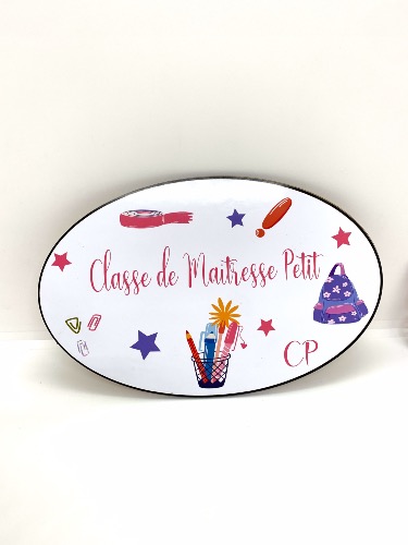 Plaque de porte maîtresse avec objets scolaire personnalisée