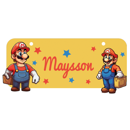 Plaque de porte rectangulaire mario et prénom personnalisée