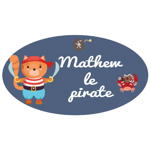 Plaque de porte chat pirate et prénom personnalisée