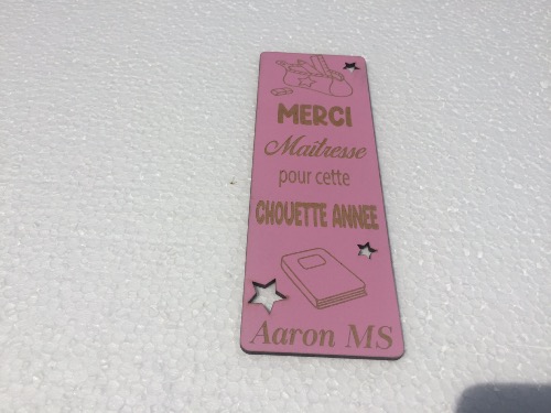 Marque page personnalisé bois gravé "merci Maîtresse"