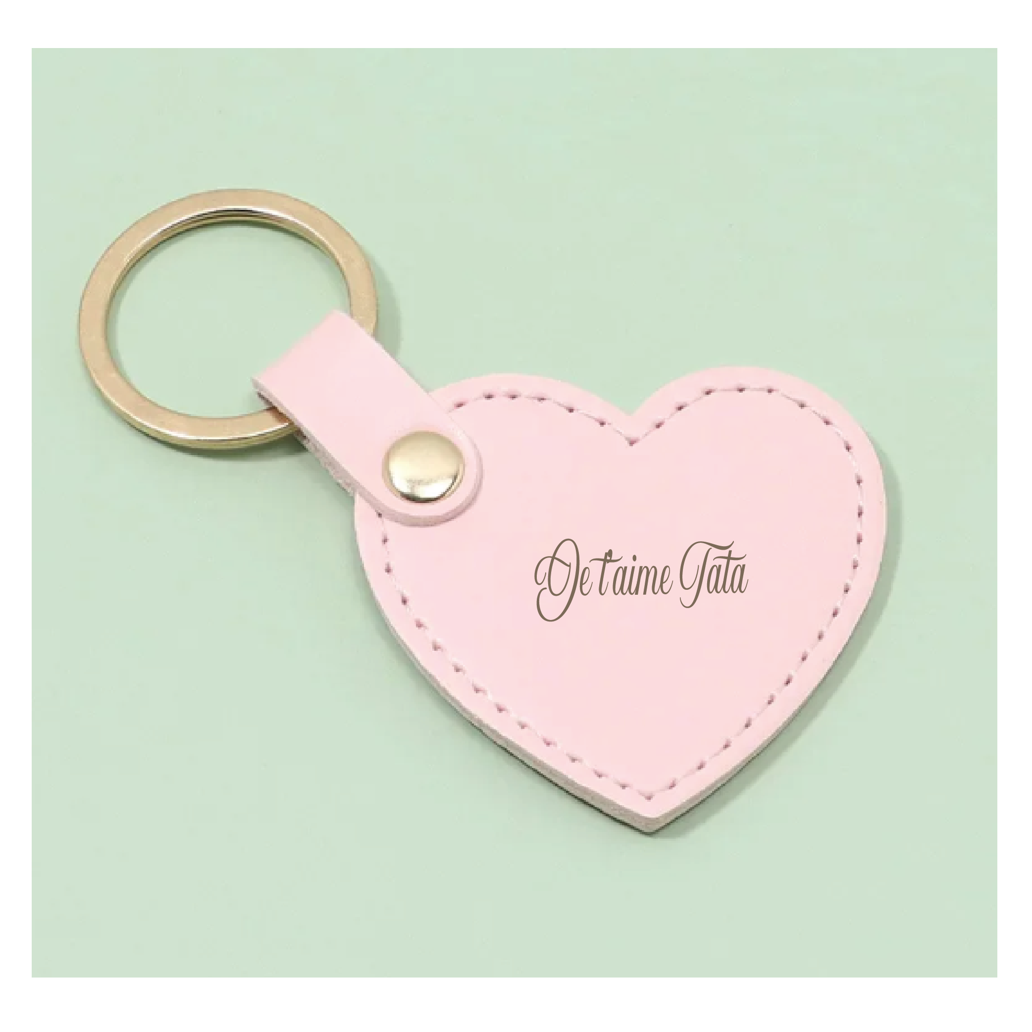 Porte-clés coeur en cuir rose personnalisé 