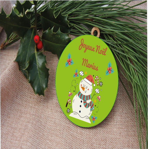 Boule de Noël Bonhomme de neige Personnalisée en Bois 