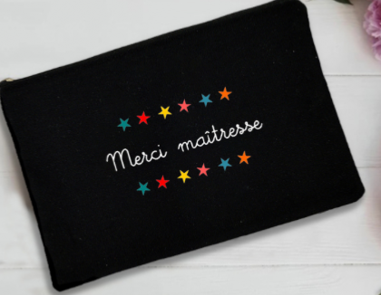 Trousse de maquillage personnalisée Merci maîtresse avec étoiles