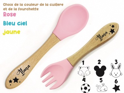 Fourchettes En Bois Et Silicone Pour Bébé Personnalisées (Gravure)