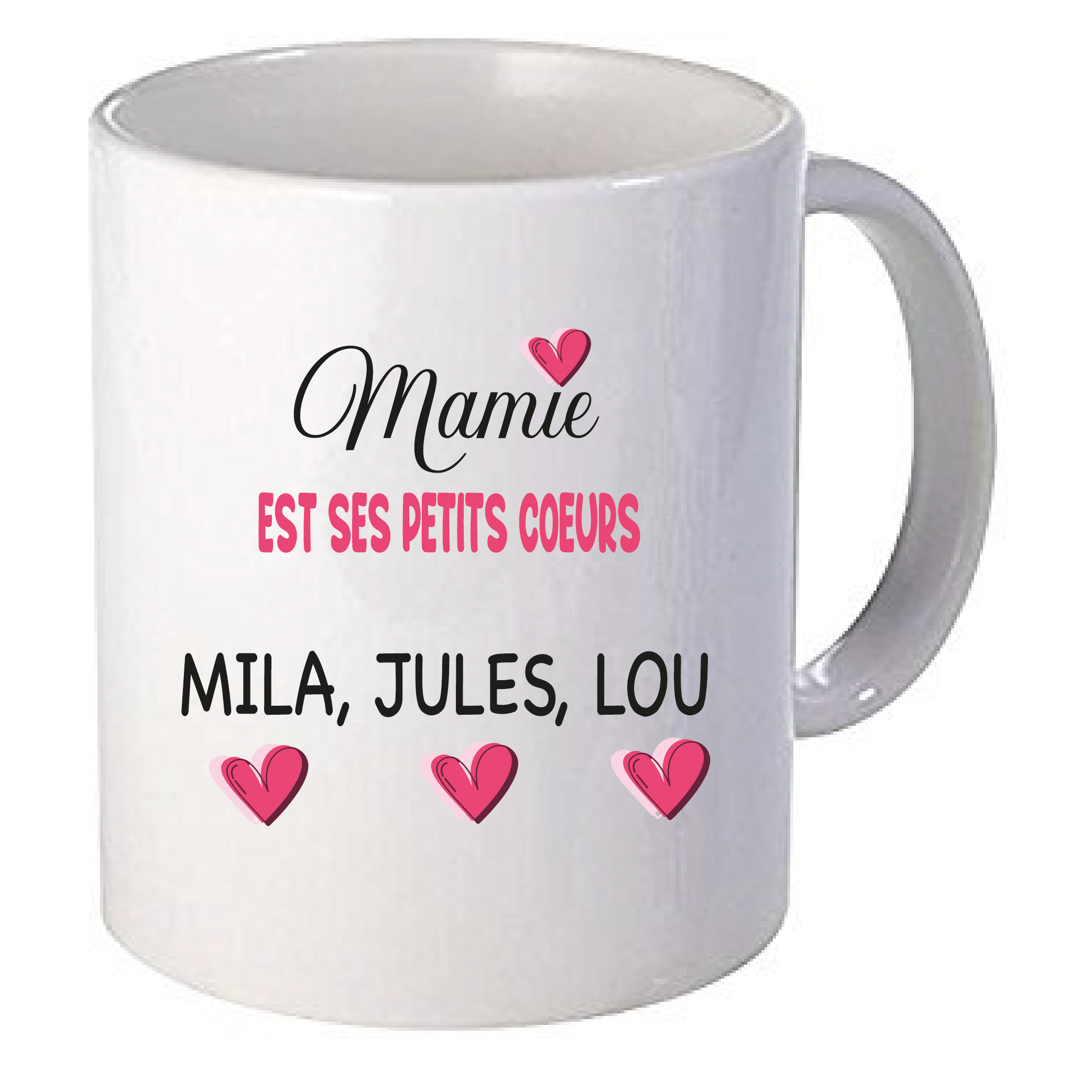 Mug Mamie est ses petits coeurs personnalisé