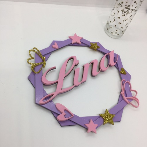 Plaque de porte papillons coeurs et prénom personnalisée