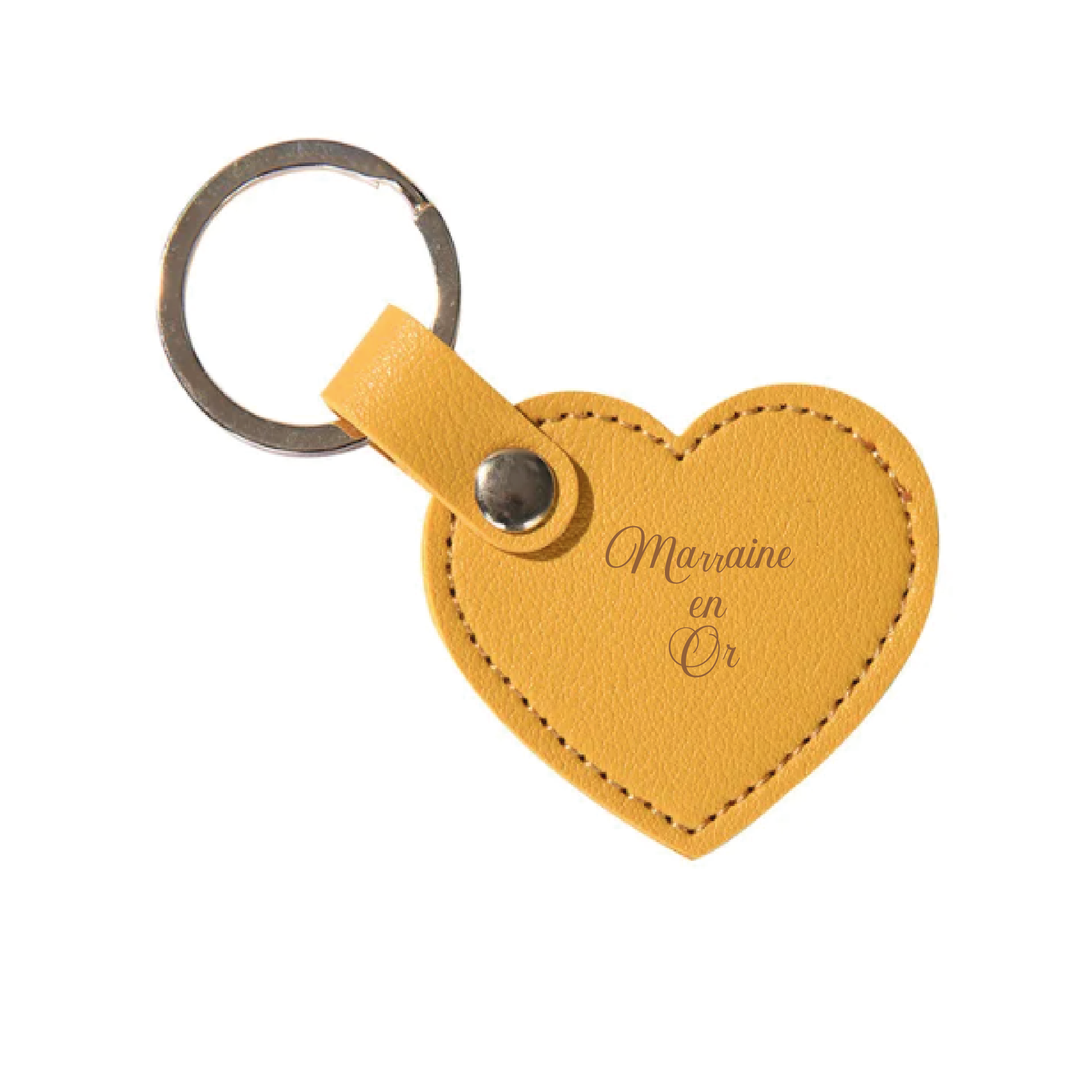 Porte-clés coeur en cuir jaune personnalisé 