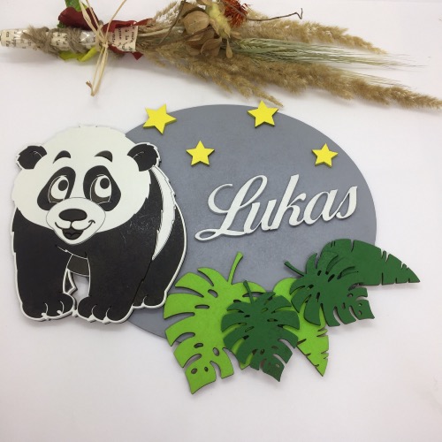 Plaque de porte personnalisée panda et prénom 
