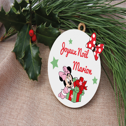 Boule de Noël bébé Minnie Personnalisée en Bois 