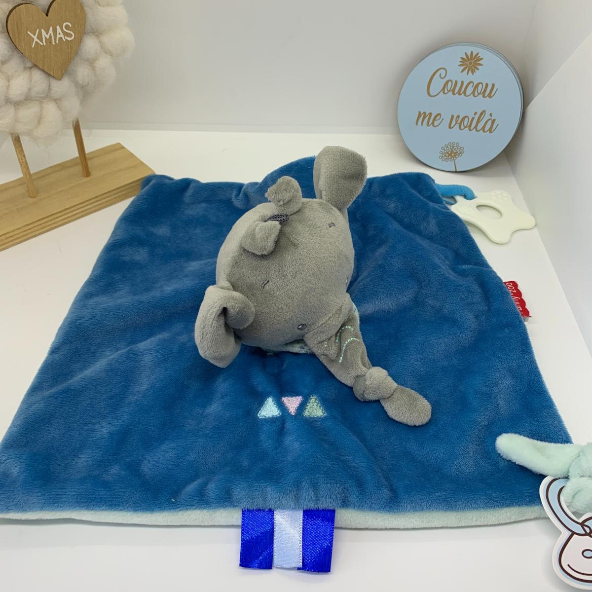 Doudou éléphant bleu personnalisé, Broderie-Bourges