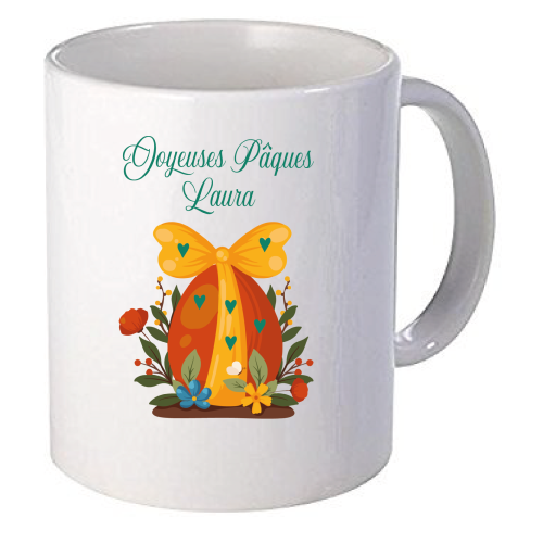 Mug personnalisé Joyeuses Pâques oeuf et prénom