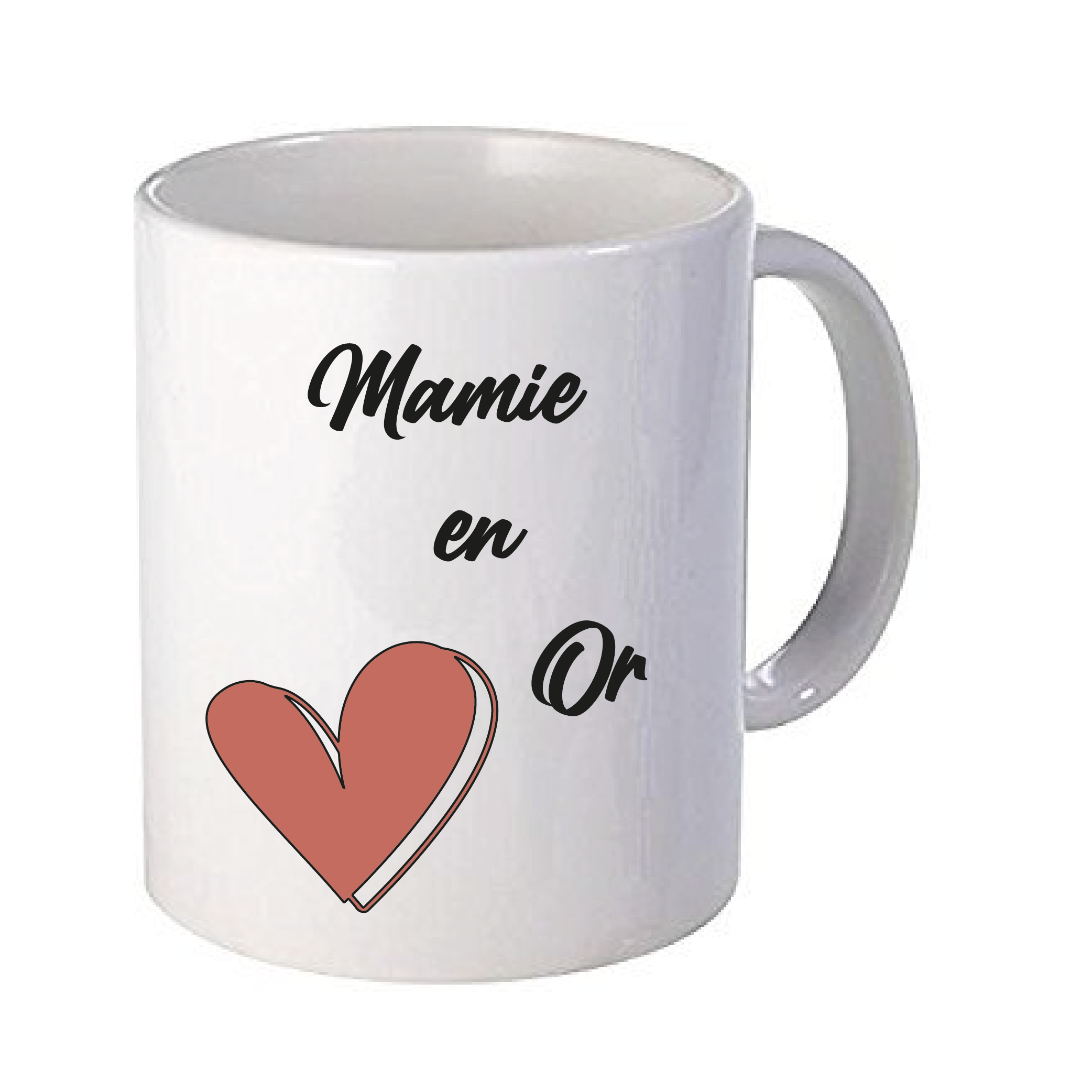 Mug Mamie en Or avec coeur personnalisé