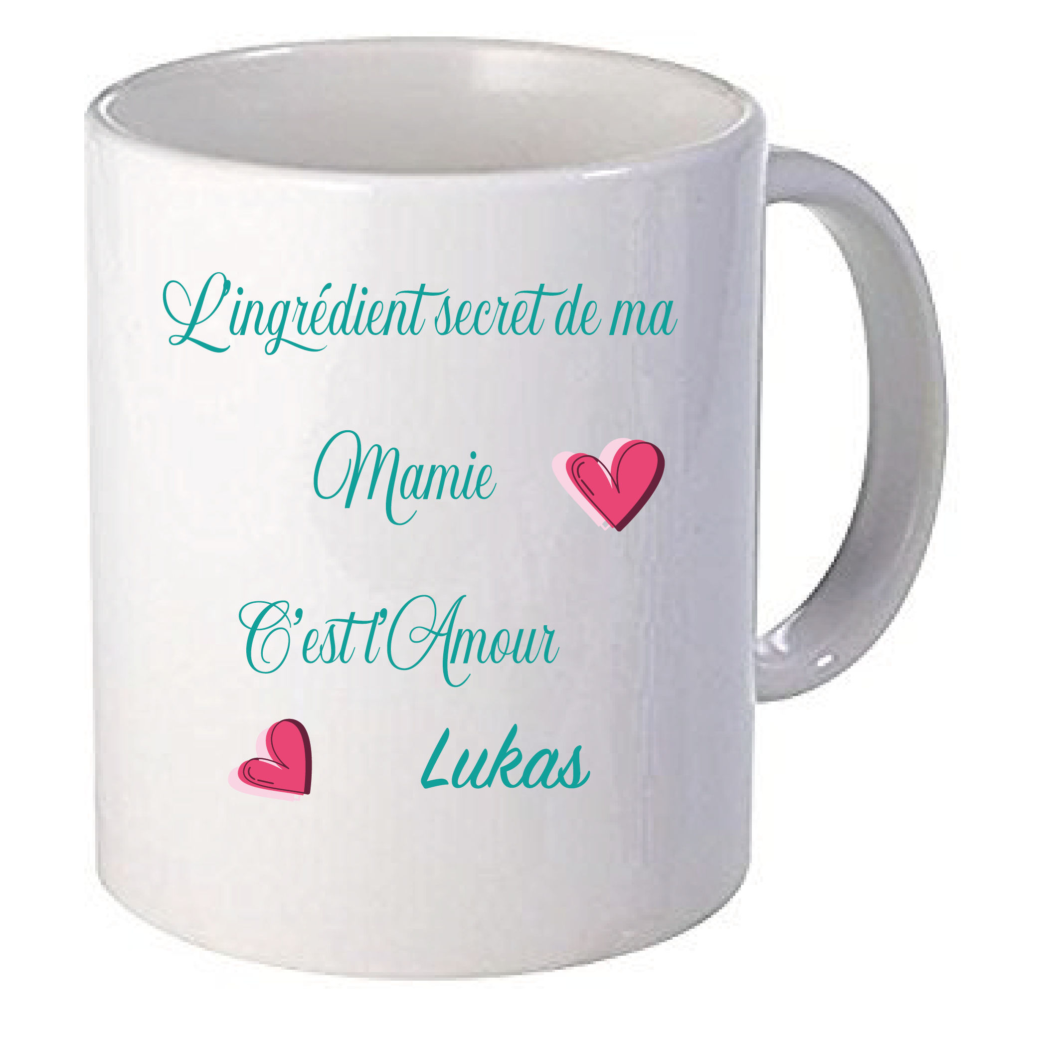 Mug L'ingrédient secret de Mamie coeur personnalisé