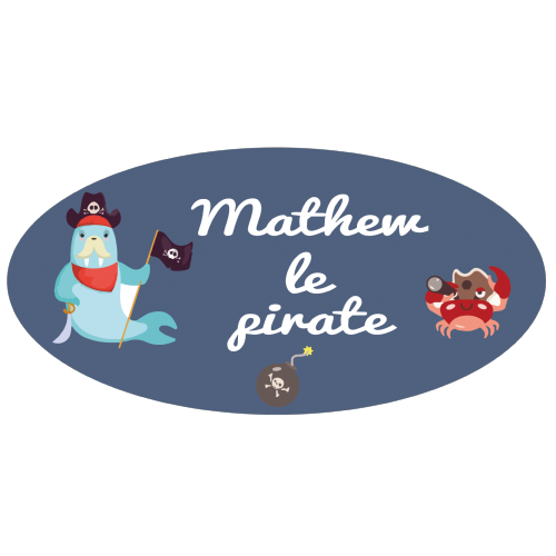 Plaque de porte phoque pirate et prénom personnalisée