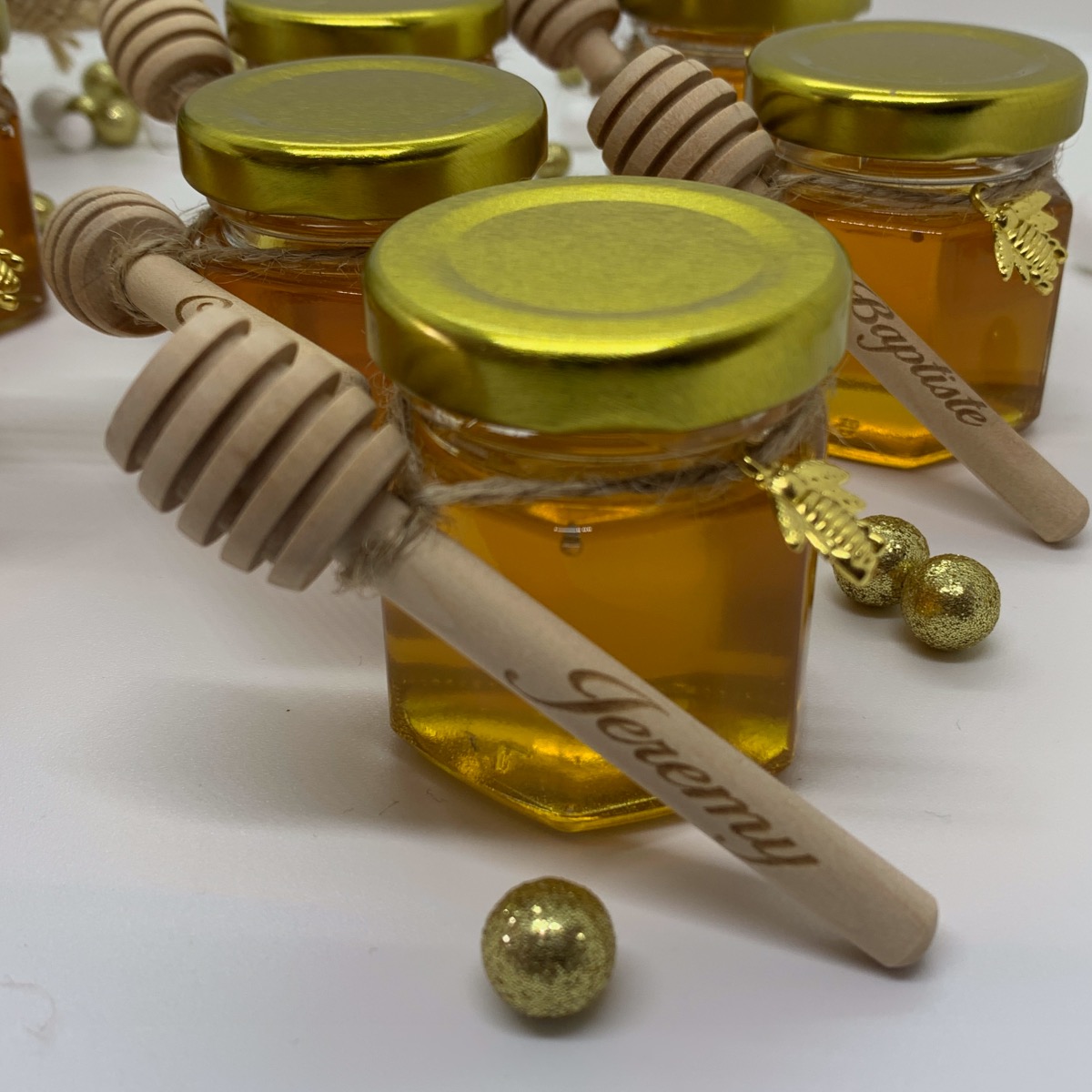 Petit pot de miel bois personnalisé pour mariage